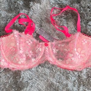Light pink and hot pink lace Victoria secret bra